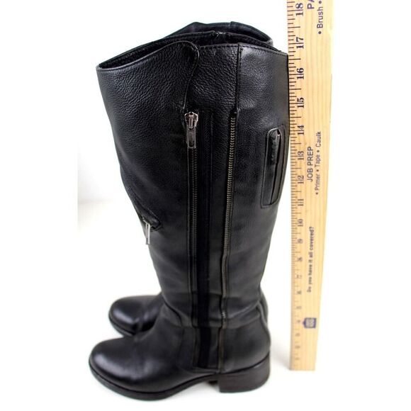 Vera Wang BLACK GENUINE LEATHER TALL MID HEEL RIDING BOOTS MOTO SHOES SIZE 8M - Picture 6 of 11